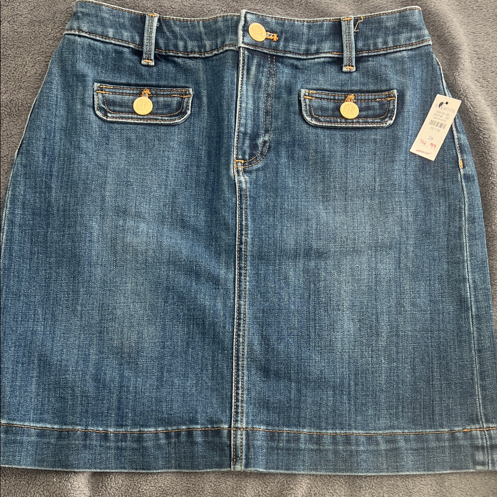 Talbots Blue Denim Skirt With Gold Buttons